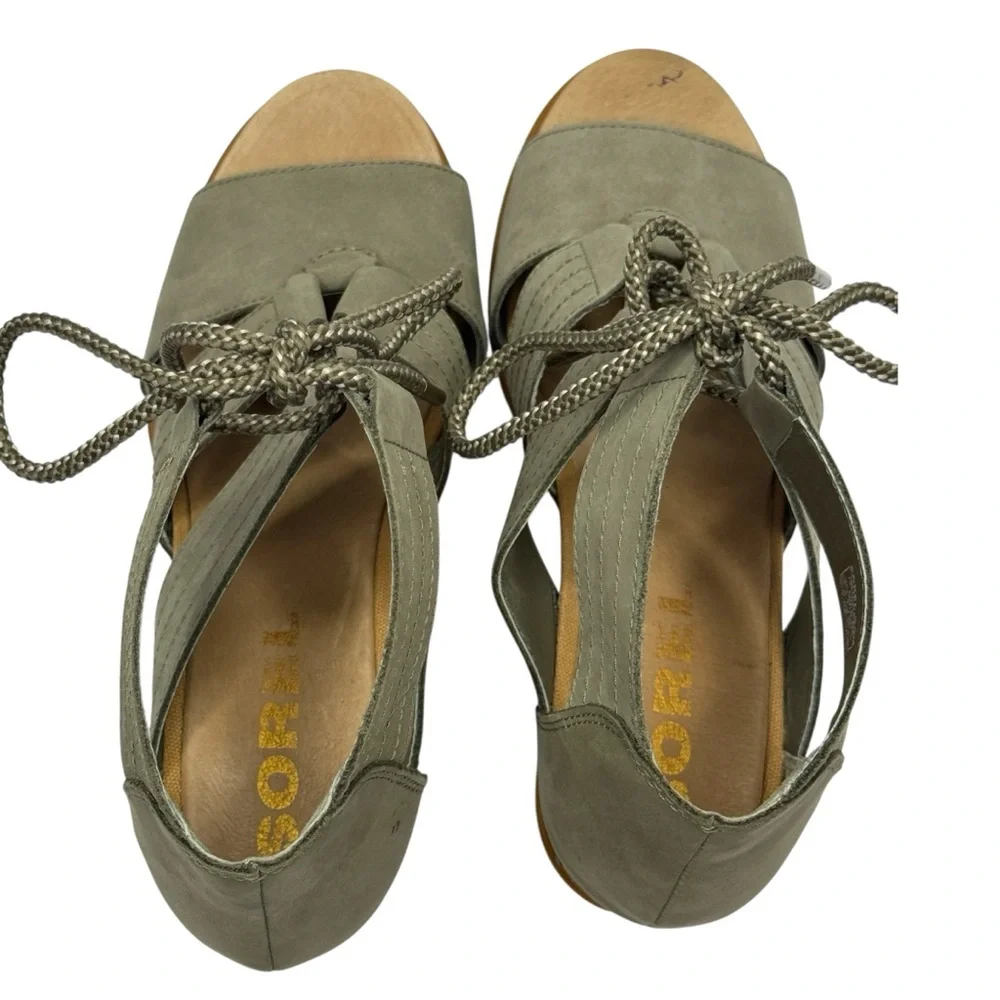 SOREL JOANIE II Lace-Up Wedge‎ Sandals Sage Green Size 9 - Picture 6 of 11